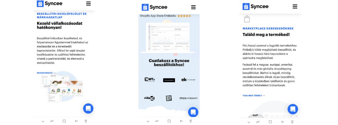 Syncee mobilbarát webdesign