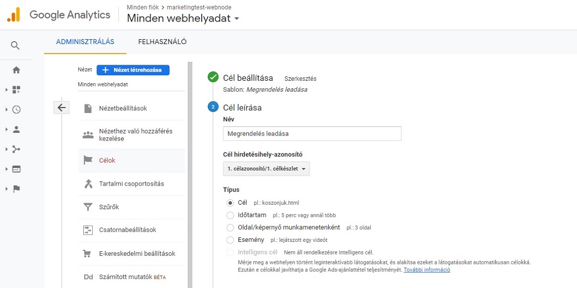 Cél beállítása második lépés