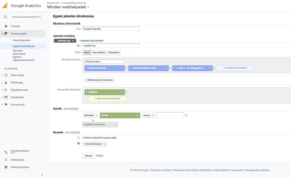 Egyéni jelentés létrehozása