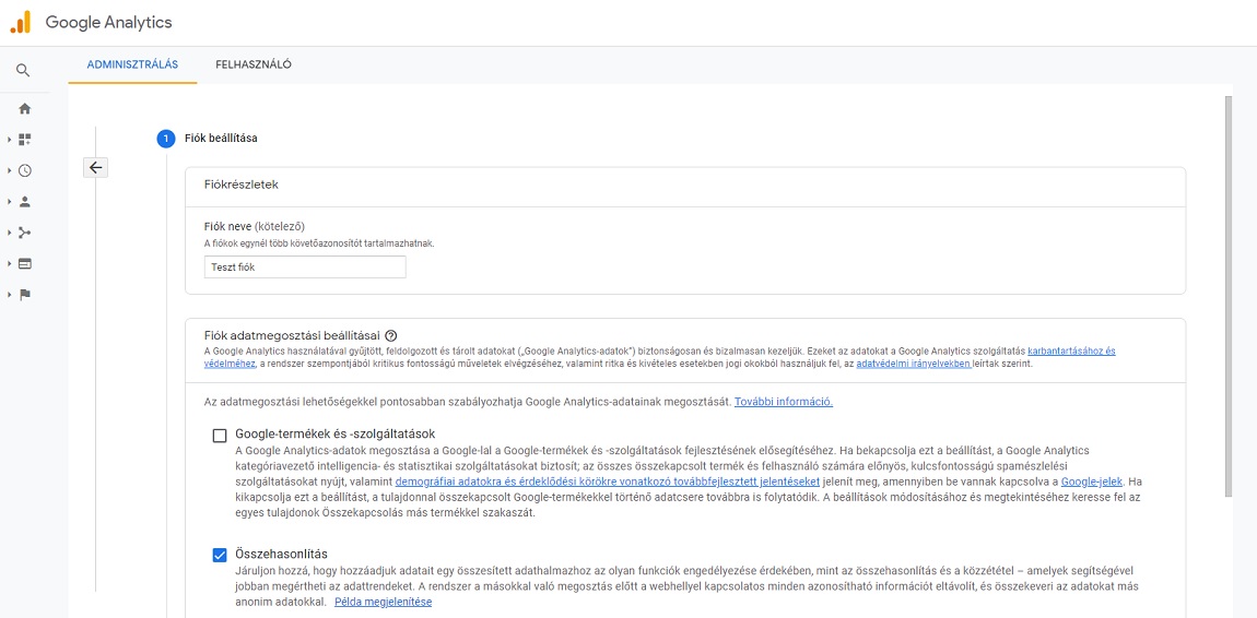 Google Analytics fiók beállítása