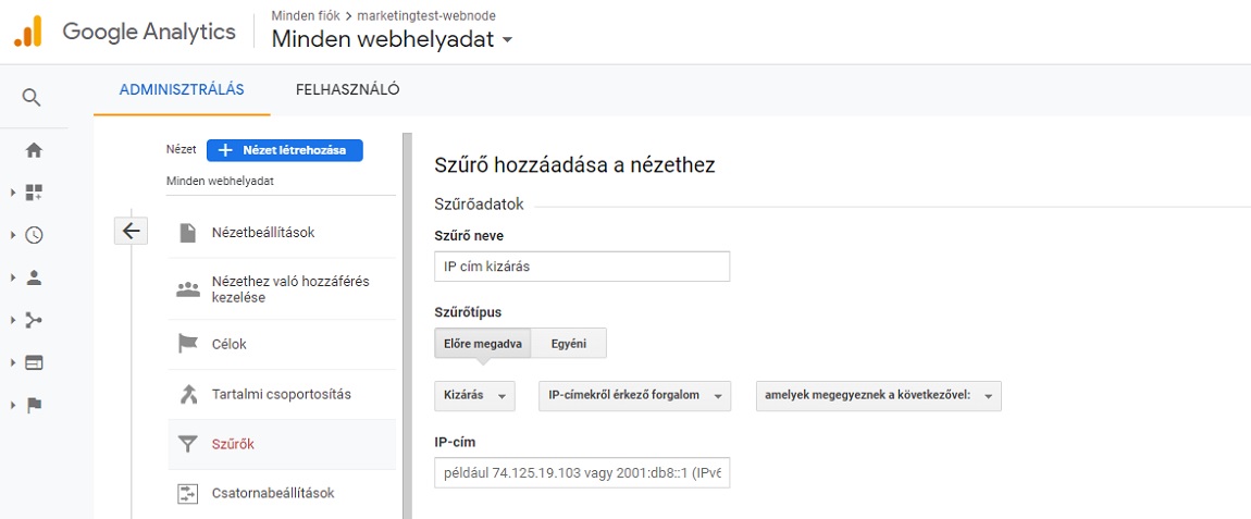 Google Analytics szűrők