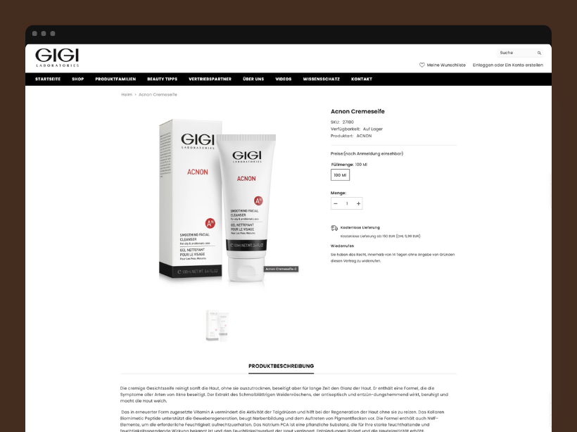 GIGI Laboratories termékoldal