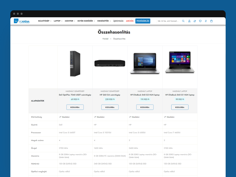 PC Aréna összehasonlító