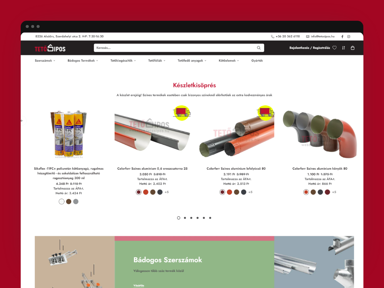 TetőSipos Shopify webáruház