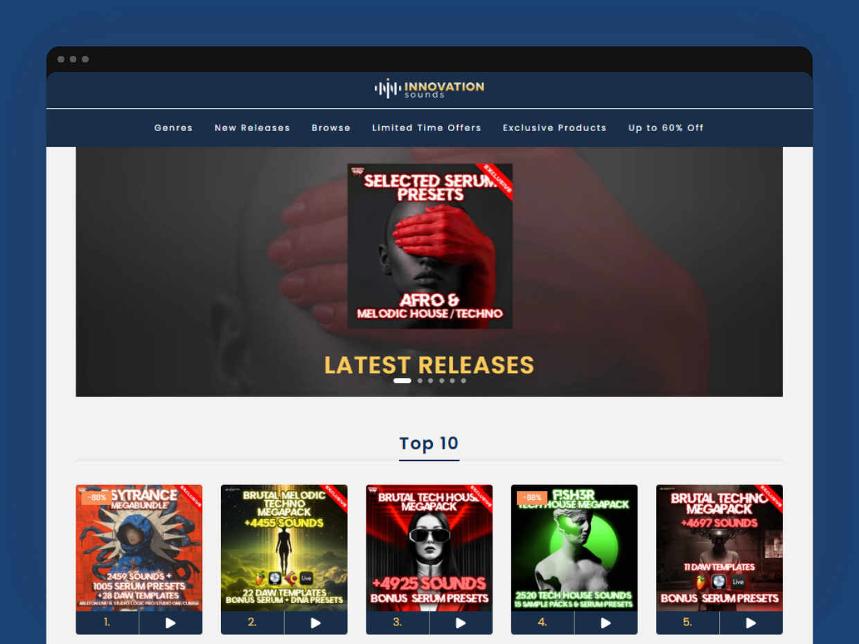 Innovation Sounds Shopify webáruház